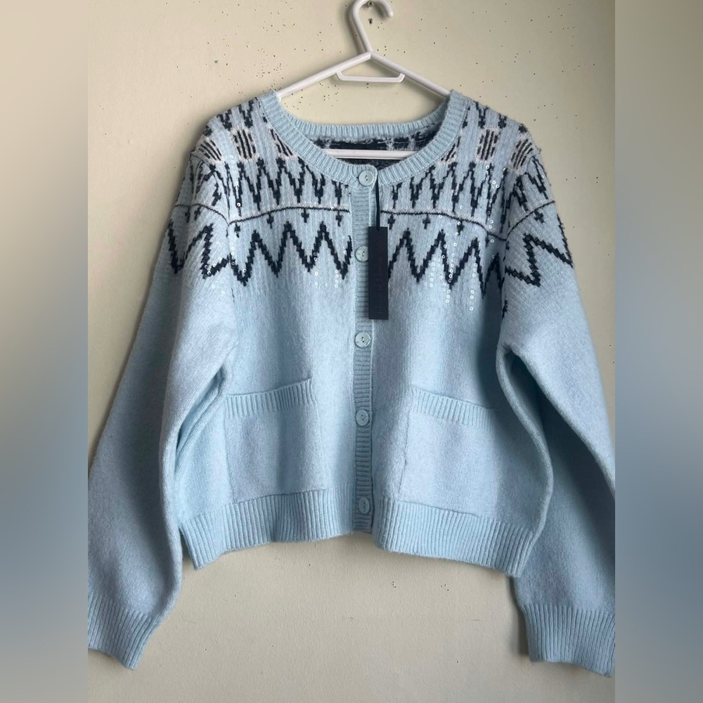 House of Harlow 1960 Light Blue Zigzag Cardigan